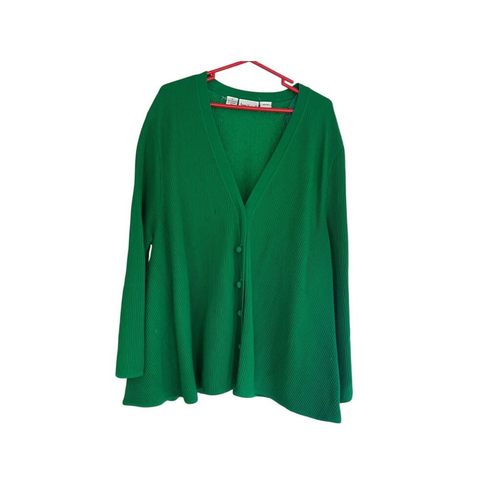 Anne Klein II Vintage Green Wool Cardigan Sweater XL woman